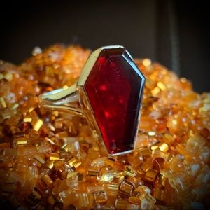 Blood red coffin silver ring handmade goth vampire